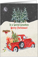 Grandson Merry Christmas Red Truck Snow Scene card