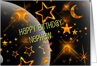 Happy Birthday Nephew Fun Neon Orange and Black Galaxy card