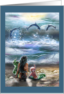 Mermaids on the Beach, dolphins, any occasion card
