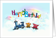 Whimsical, Colorful train, Happy Birthday card