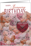 Garnet Red Hearts January Birthday card
