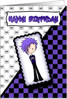 Little Emo Boy Birthday Card in Black and Purple card