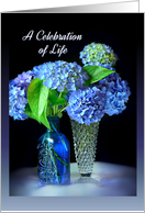 Celebration of Life Memorial Invitation, Blue Hydrangeas card