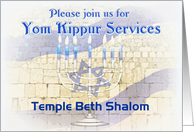 Yom Kippur Services Invitation, Custom Front, Israeli Flag at Kotel card
