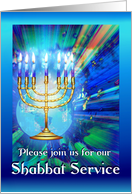 Shabbat Service Invitation for Sabbath with Menorah and Lights card