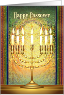 Happy Passover Temple Menorah in Mosaic Window for Pesach card