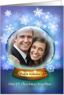 First Christmas Engaged Snow Globe Add Photo and Names or Date card