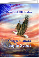 Eagle Scout Congratulations with Custom Front, Flag and Flying Eagle card