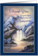 Thank You for Sympathy, Misty Waterfall in Blue Tones with Lake and Landscape card