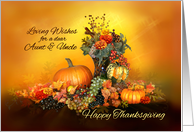 For Aunt and Uncle, Happy Thanksgiving, Pumpkins and Autumn Leaves card