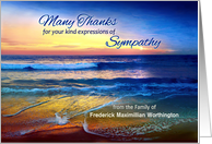 Thank You for Sympathy, Seascape Sunset Custom Front for Name card