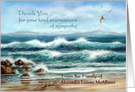 Thank You for Sympathy, Blue Seascape, Custom Front for Name card