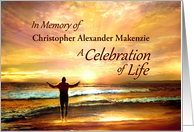 Celebration of Life Invitation, Golden Sunset Memorial, Custom Front card