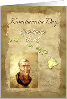 Kamehameha Day Portrait of King with Map of Hawaiian Islands card