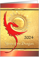 Red Dragon on Gold Sun Year of the Dragon Chinese New Year 2024 card