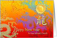 Business for Clients in Year of the Dragon with Abstract Dragons & Sun card