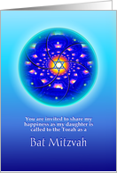 Daughter’s Bat Mitzvah Invitation Star of David in Blue Sphere card