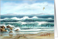 To Son Happy Birthday Son Aqua Seascape with Seagulls card