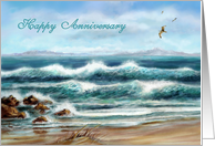 Happy Anniversary Seascape, Blue Ocean Waves for Anniversary card