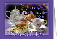 Farewell Tea Invitation, Vintage Tea Pot, Cups and Saucers card