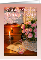 To Sister on Mother’s Day, Pink Roses, Vintage Photos and Pearls card