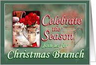 Christmas Brunch Luncheon Invitation Red Roses and Silver Pitcher card