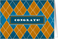 Congrats! From All of Us - Blue Gold Argyle Card
