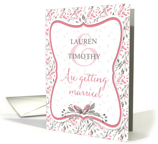 Wedding Invitation - Pink Watercolor Flowers and Pattern card