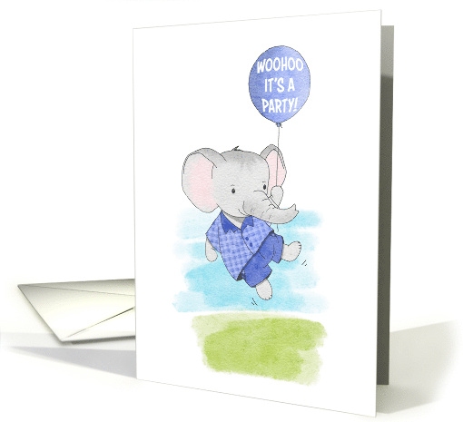 Children's Birthday Party Invitation Elephant Wearing Blue card