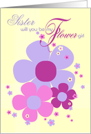 Sister Flower Girl Invite Card - Purple Colours Illustrated Flowers card
