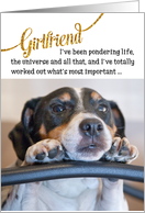 Girlfriend Funny Birthday Card - Dog Pondering Life and The Universe card