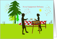 engagement Barbeque, silhouette couple, hot dog hamberger, backyard card