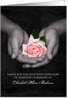 Personalized Sympathy Thank You Pink Rose In Hands With Name card