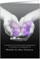 Personalized Sympathy Thank You Purple Butterfly In Hands With Name card