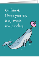 Girlfriend Birthday with Cute Narwhal and Sprinkle Donut card