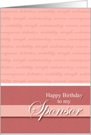 Happy Birthday Sponsor, Blue Descriptive Words Card