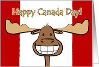 Canada Day, Happy Moose on Canadian Flag Card