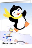 Happy Birthday on February 29th, Leap Year, Penguin and Fish card