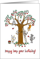Happy Leap Year Birthday / February 29th - Cute cats climb tree card