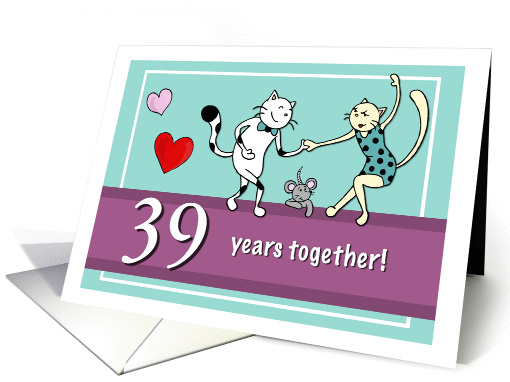 Happy 39th Wedding Anniversary, Two cats dancing card (1423044)