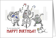 Happy birthday for dad from kids, Cats playing jazz music card