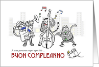 Happy Birthday in Italian, Buon Compleanno, Cats play jazz music card