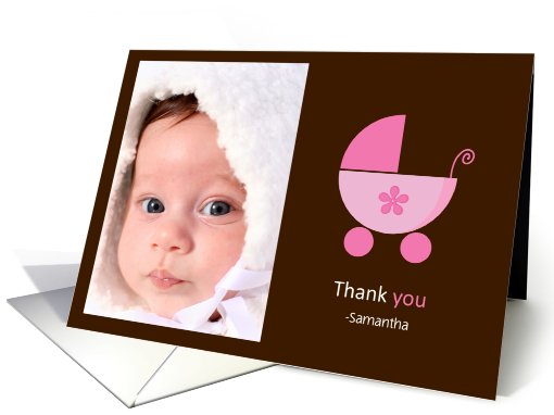 Thank You for the Baby Shower Gift, Pink Stroller Photo card (858271)