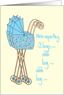 Announcement We’re expecting baby boy triplets card