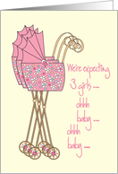 Announcement We’re expecting baby girl triplets card