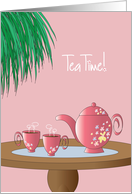 Tea Time Invitation to Tea Party with Tea Set and Hanging Boston Fern card