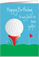 Birthday for Teen Golfer with Dimpled White Golf Ball and Red Tee card