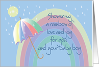 Hand Lettered Baby Shower for Mother & Baby Boy with Rainbow card