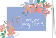 Hand Lettered Be My Ring Bearer with Wedding Rings and Flowers card