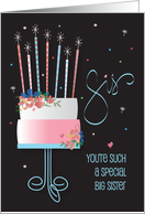 Hand Lettered Birthday for Big Sister with Tiered Cake & Candles card